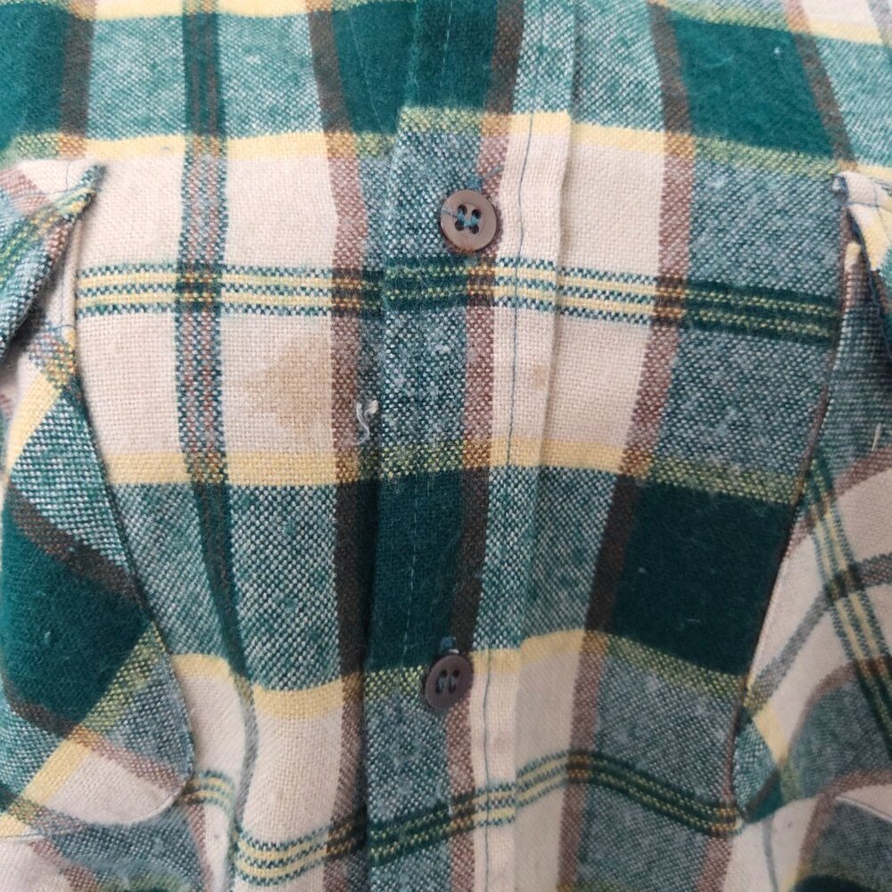 Vtg 90s Green Plaid Flannel Shirt Men's Small Arrow Sportswear Cabincore Grunge - Picture 6 of 15